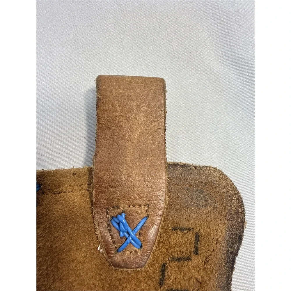 Vintage Handmade Brown Suede Leather Knife Sheath Holster Blue Whipstitch 10